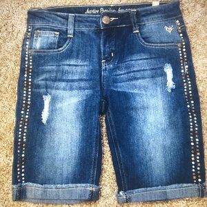 Justice Dark Blue Jean Shorts with Rhinestone Accents